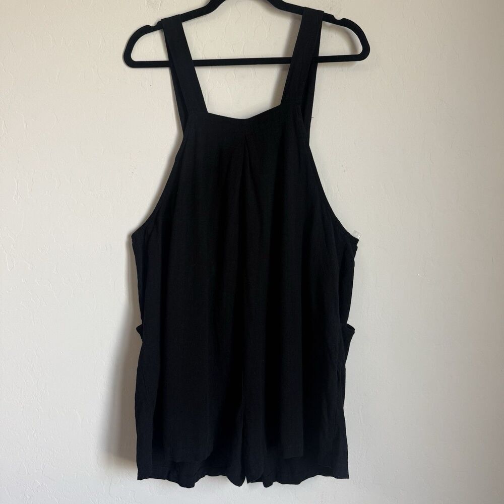 Womens Large Black Linen Blend Overall Romper Shorts Boho Festival Breathable - Picture 8 of 16